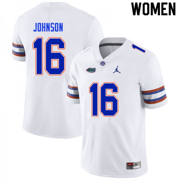 Women #16 Tre'Vez Johnson Florida Gators College Football Jersey White